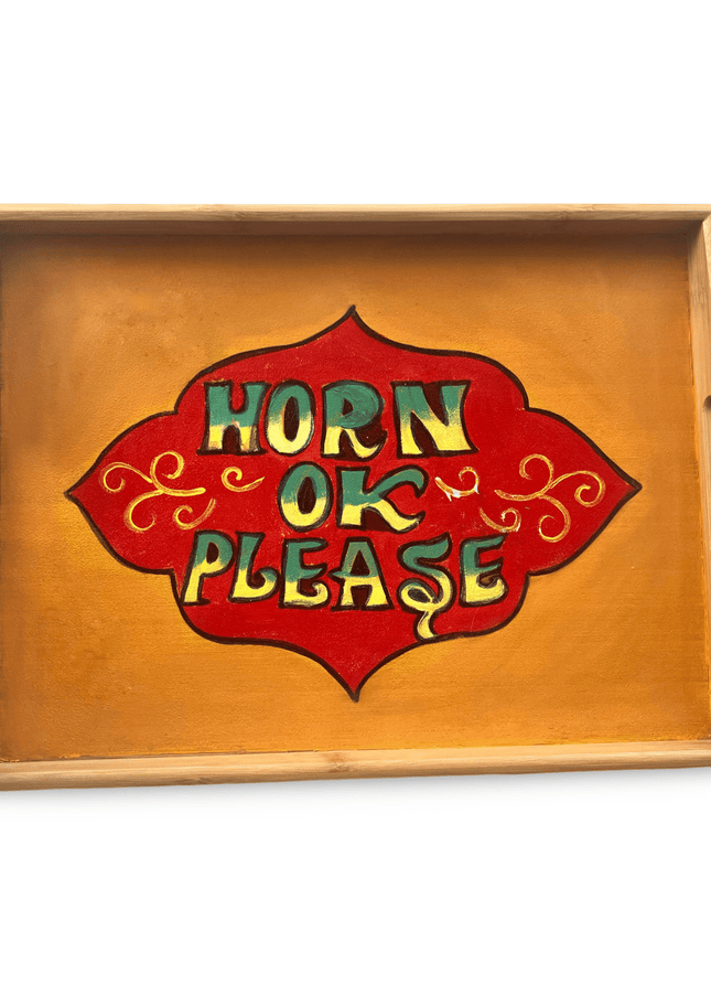 Hand Painted Horn OK Please Wooden Tray