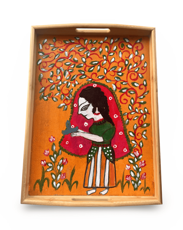 Hand Painted Wooden Tray with Indian Girl