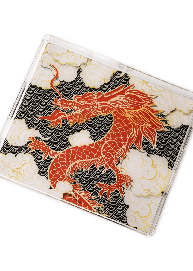 Acrylic Black Red Dragon Serving Tray