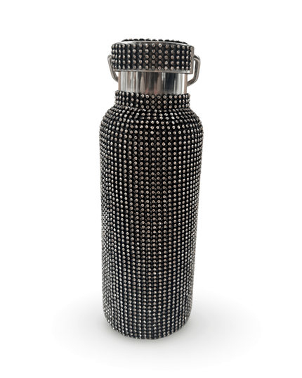 Rhinestone Black Silver Water Bottle