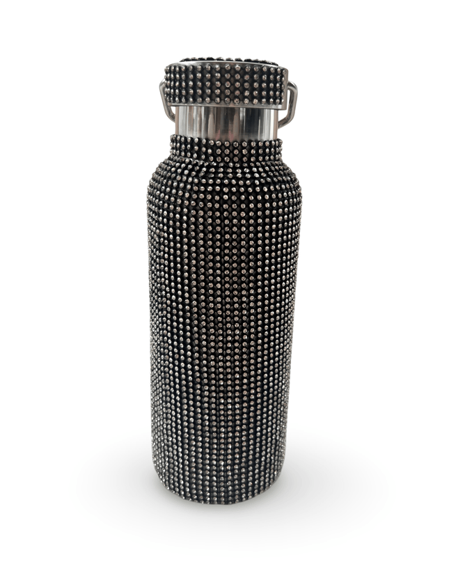 Rhinestone Black Silver Water Bottle