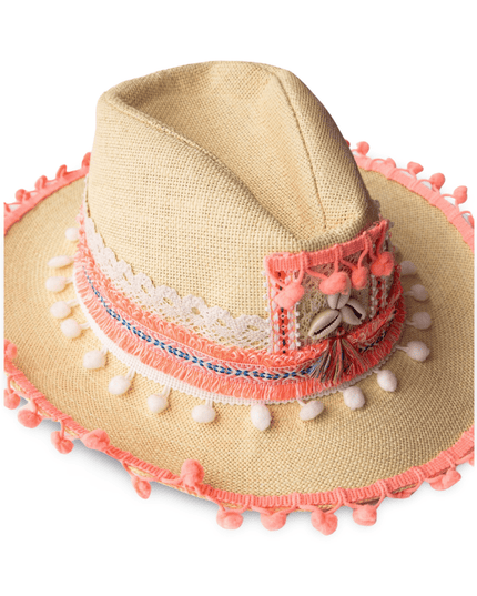 Orange Hand Beaded Straw Beach Hat