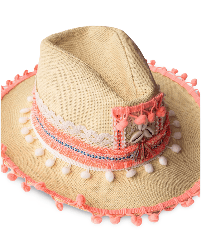 Orange Hand Beaded Straw Beach Hat