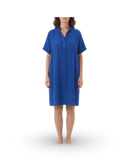 Casa Duniya Embroidered Cotton Beach Cover-Ups Blue Soleil Dress
