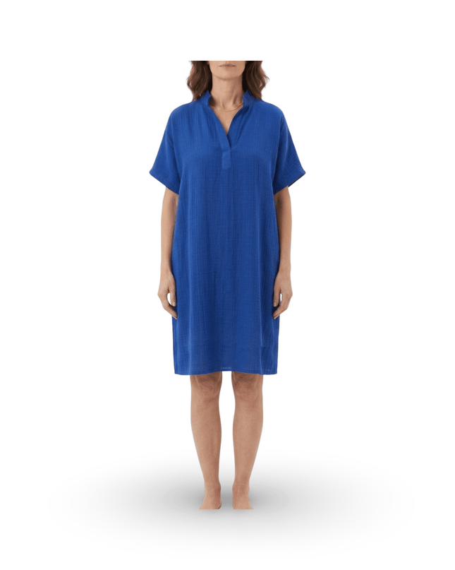 Casa Duniya Embroidered Cotton Beach Cover-Ups Blue Soleil Dress