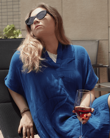 Casa Duniya Embroidered Cotton Beach Cover-Ups Blue Soleil Dress