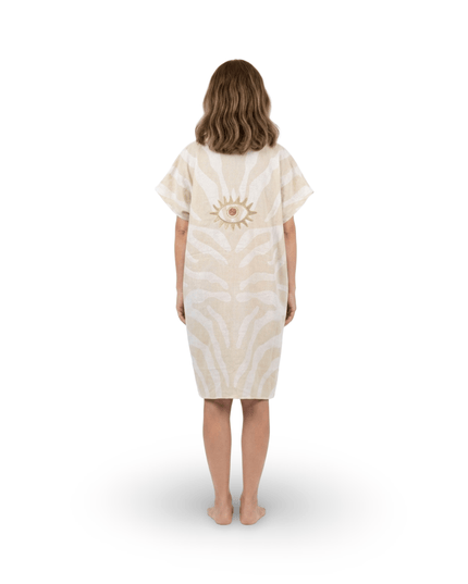 Casa Duniya Embroidered Cotton Beach Cover-Ups Evil Eye Beige Soleil Dress