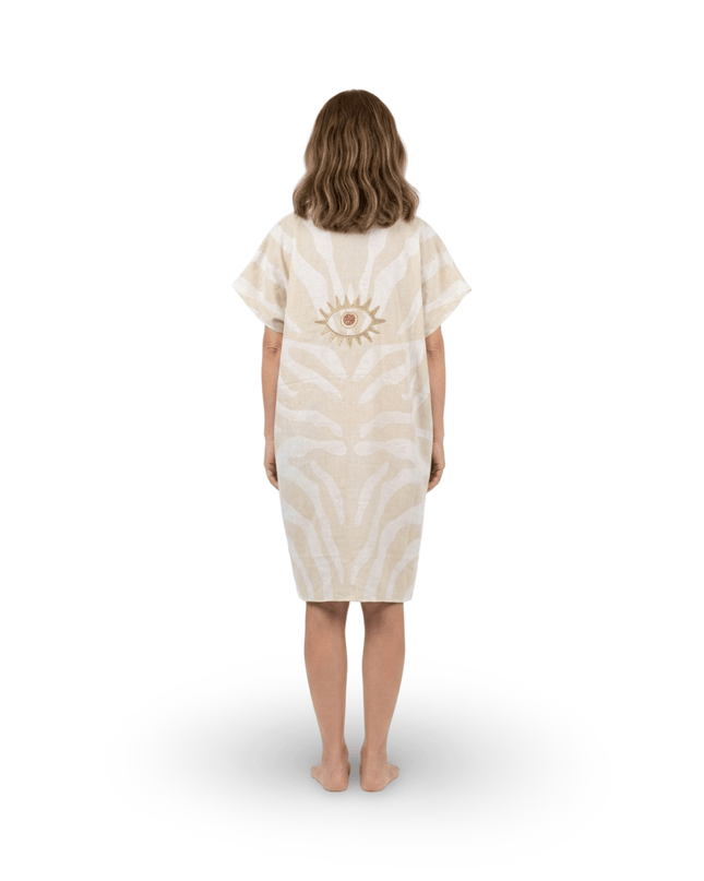 Casa Duniya Embroidered Cotton Beach Cover-Ups Evil Eye Beige Soleil Dress