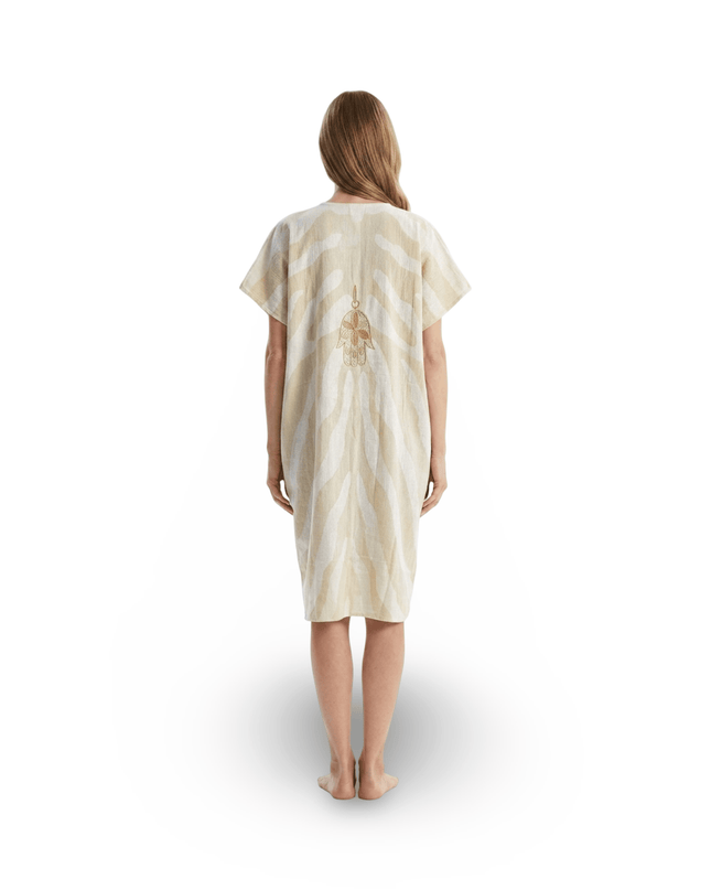 Casa Duniya Embroidered Cotton Beach Cover-Ups Hamsa Beige Soleil Dress