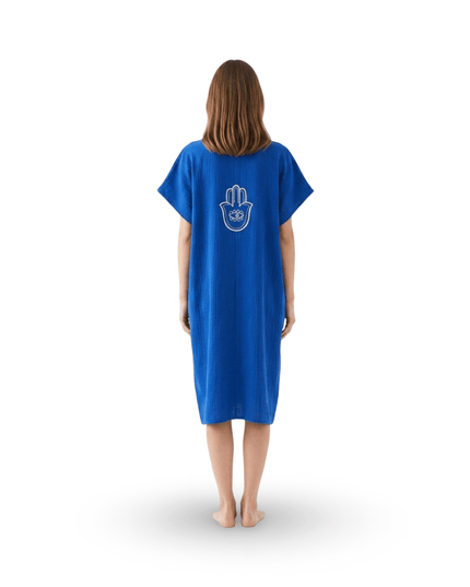 Casa Duniya Embroidered Cotton Beach Cover-Ups Hamsa Blue Soleil Dress