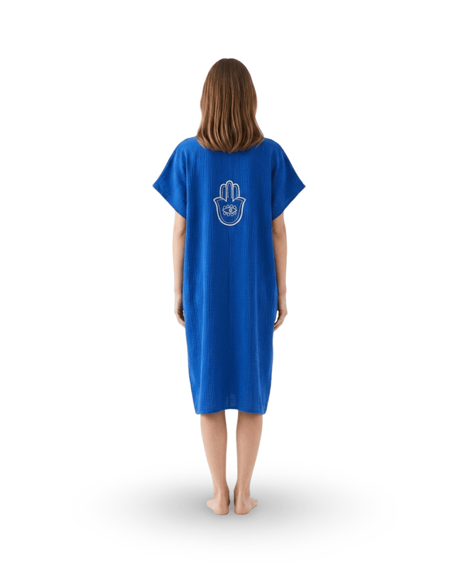 Casa Duniya Embroidered Cotton Beach Cover-Ups Hamsa Blue Soleil Dress