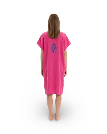 Casa Duniya Embroidered Cotton Beach Cover-Ups Hamsa Hot Pink Soleil Dress