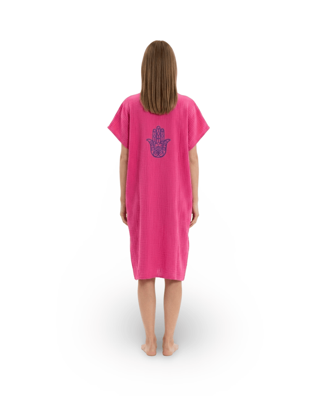 Casa Duniya Embroidered Cotton Beach Cover-Ups Hamsa Hot Pink Soleil Dress