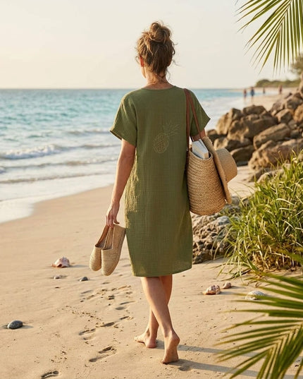 Casa Duniya Embroidered Evil Eye Beach Cover-Up Dress Lifestyle Olive Green Soleil Dress