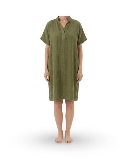Casa Duniya Embroidered Cotton Beach Cover-Ups Olive Green Soleil Dress