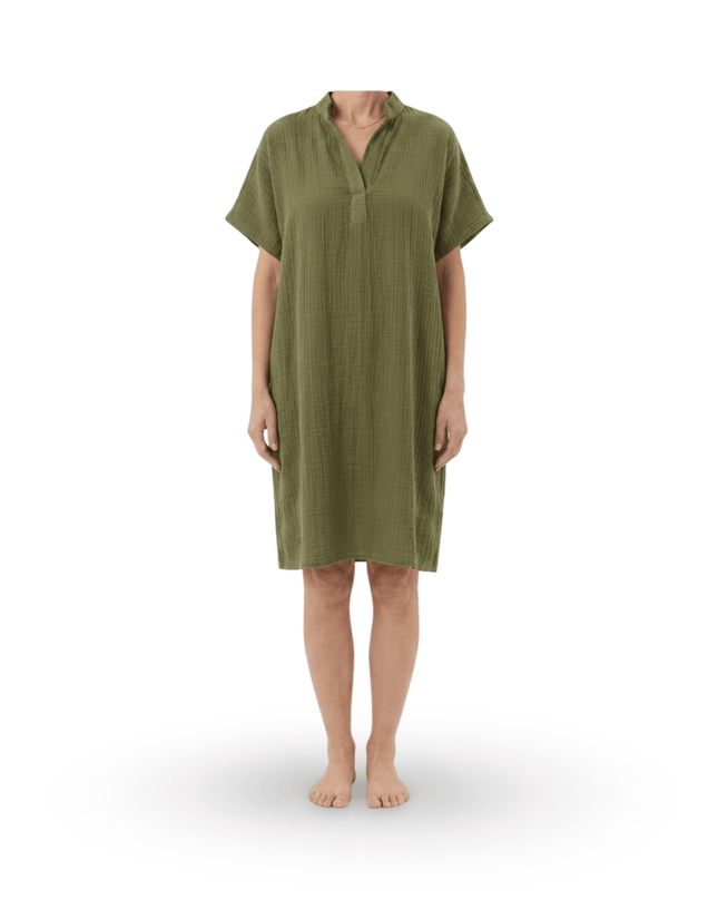 Casa Duniya Embroidered Cotton Beach Cover-Ups Olive Green Soleil Dress