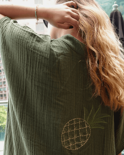 Casa Duniya Embroidered Cotton Beach Cover-Ups Olive Green Soleil Dress