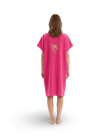 Casa Duniya Embroidered Cotton Beach Cover-Ups Palm Tree Hot Pink Soleil Dress