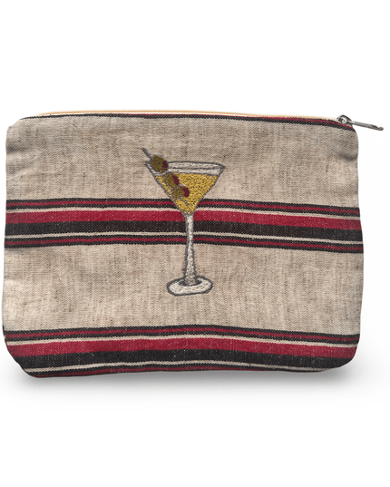 Beige and Cotton Pouch with  Embroidered Martini Glass