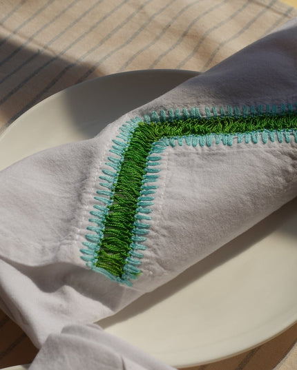 Casa Duniya Embroidered Cotton Napkins Cinija Green Napkin
