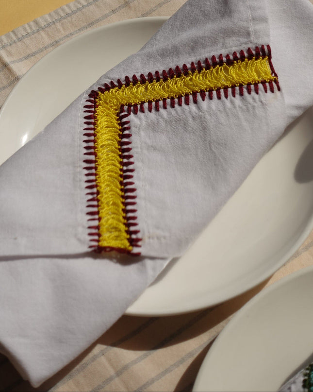 Casa Duniya Embroidered Cotton Napkins Zanabaq Yellow Napkin