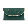 Green Linen Pouch with Floral Embroidery