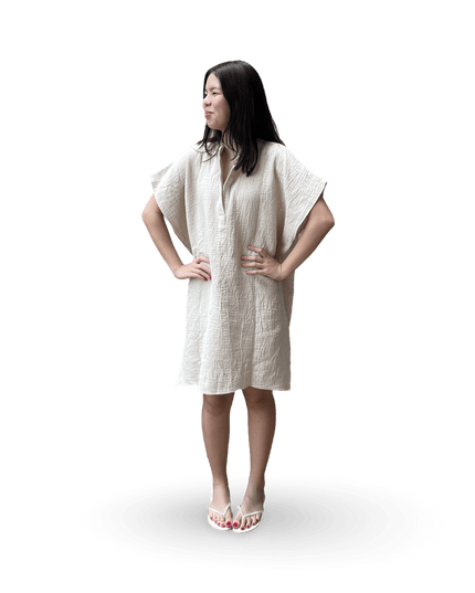 Beige Cotton Cover Up Dress with Embroidery