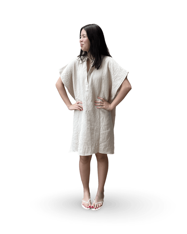 Beige Cotton Cover Up Dress with Embroidery