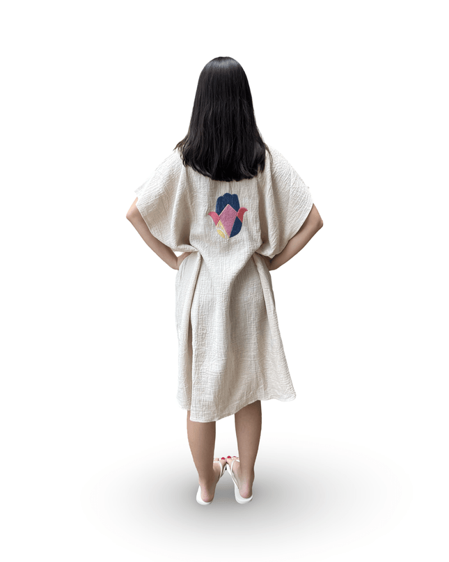 Beige Cotton Cover Up Dress with Colorful Hamsa Embroidery