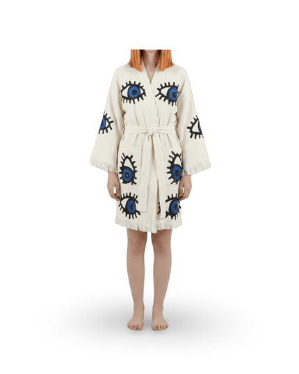 Casa Duniya Evil Eye Beach Cover-Ups Turkish Awali Kimono (short version)