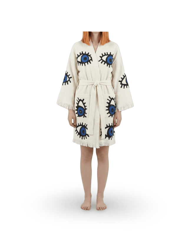 Casa Duniya Evil Eye Beach Cover-Ups Turkish Awali Kimono (short version)