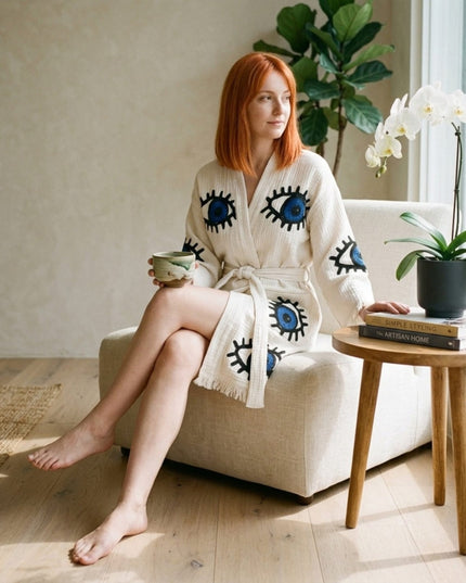 Casa Duniya Evil Eye Beach Cover-Ups Turkish Awali Kimono (short version)