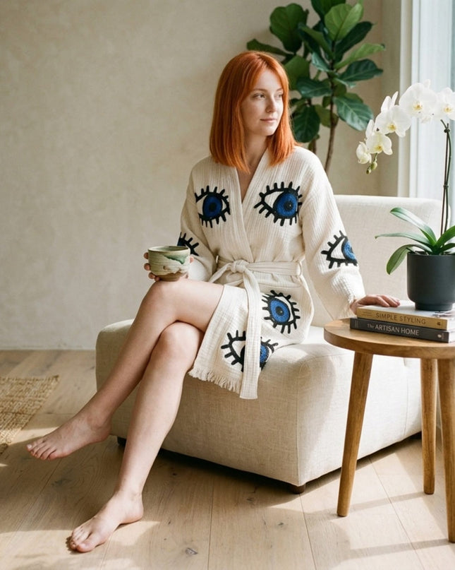 Casa Duniya Evil Eye Beach Cover-Ups Turkish Awali Kimono (short version)