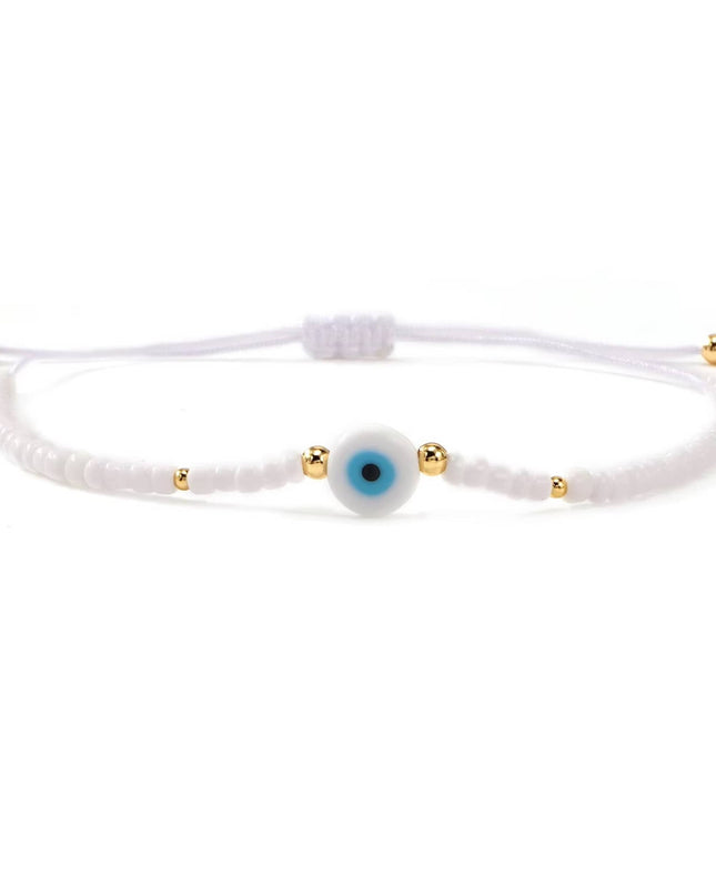 Casa Duniya Evil Eye Beaded Adjustable Bracelets White Good Vibes Only Rakhi