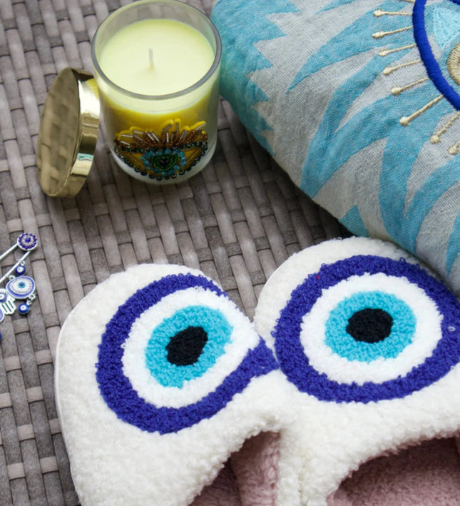 Casa Duniya Evil Eye Embroidered Spa Slippers White Nazar Slippers
