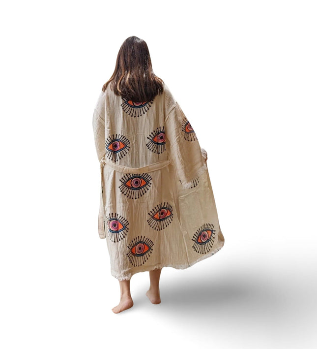Casa Duniya Evil Eye Embroidered Cotton Kimono Bright Eye Awali Kimono