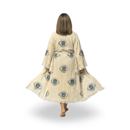 Casa Duniya Evil Eye Cotton Beach Cover-Ups Illuminated Blue Eye Awali Kimono