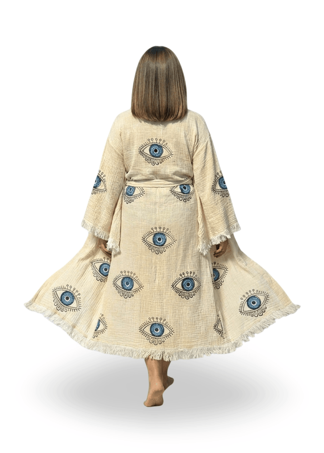 Casa Duniya Evil Eye Cotton Beach Cover-Ups Illuminated Blue Eye Awali Kimono