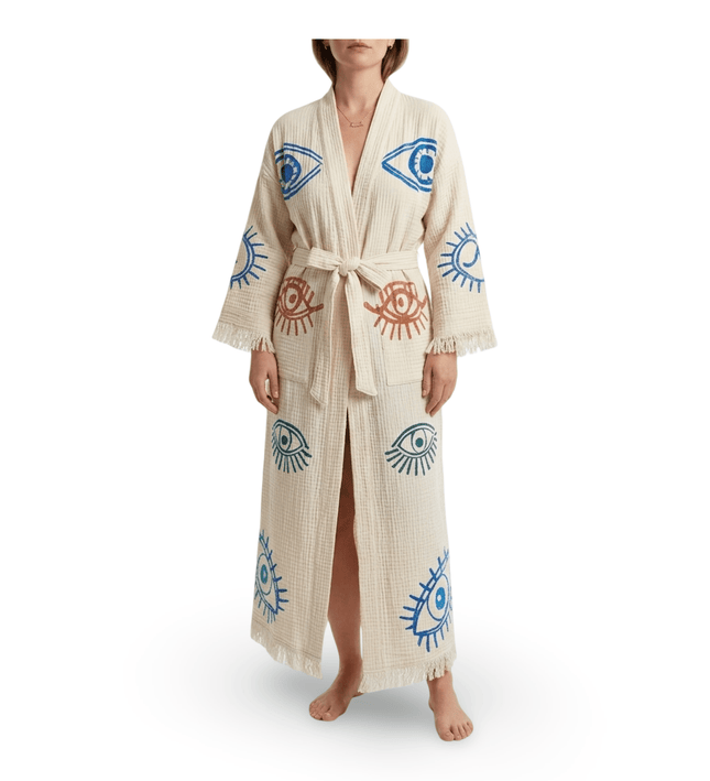 Casa Duniya Evil Eye Embroidered Cotton Kimono Mosaic Eye Awali Kimono