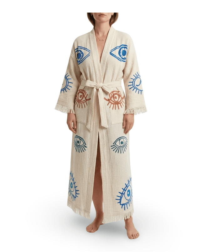 Casa Duniya Evil Eye Cotton Beach Cover-Ups Mosaic Eye Awali Kimono
