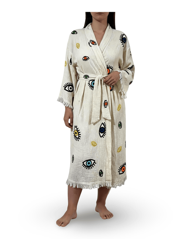 Casa Duniya Evil Eye Cotton Beach Cover-Ups Prism Eye Awali Kimono