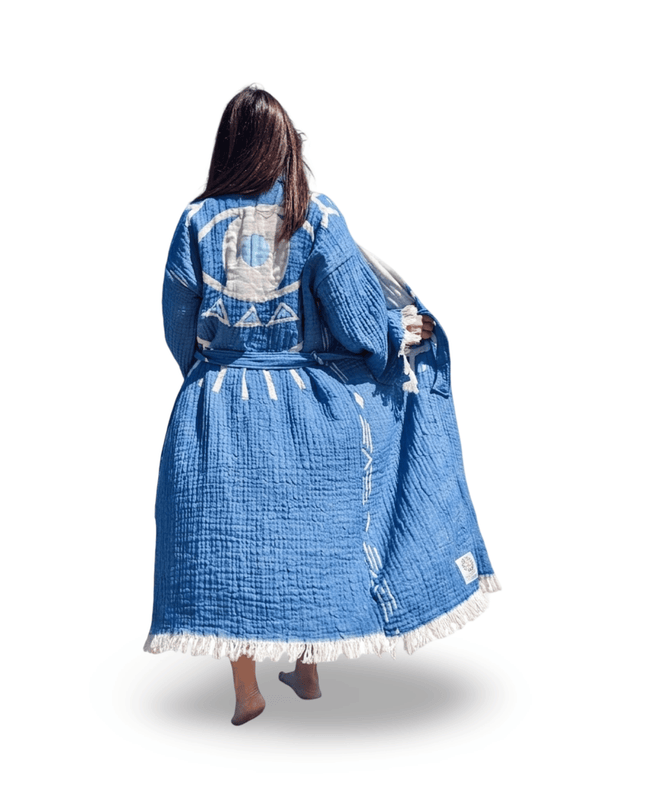 Casa Duniya Evil Eye Cotton Robe Blue Naila Reversible Robe