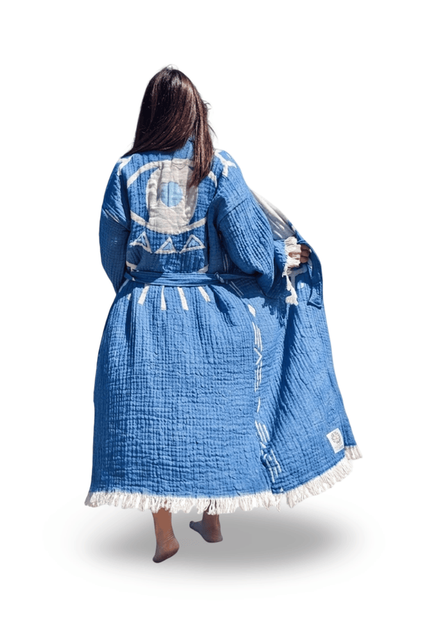 Casa Duniya Evil Eye Cotton Robe Blue Naila Reversible Robe