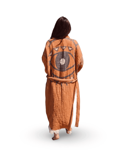 Casa Duniya Evil Eye Cotton Robe Orange Naila Reversible Robe