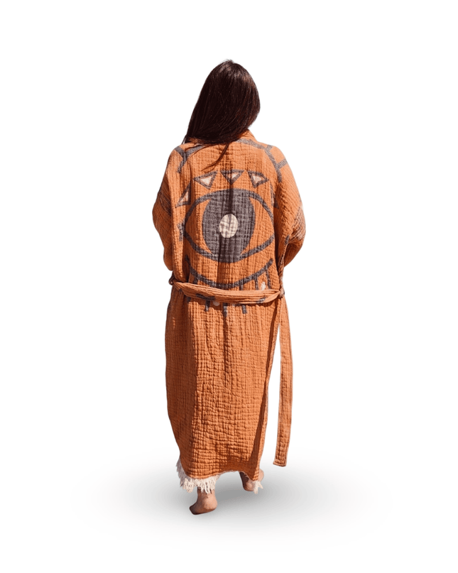 Casa Duniya Evil Eye Cotton Robe Orange Naila Reversible Robe