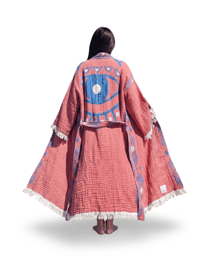 Casa Duniya Evil Eye Cotton Robe Pink Naila Reversible Robe