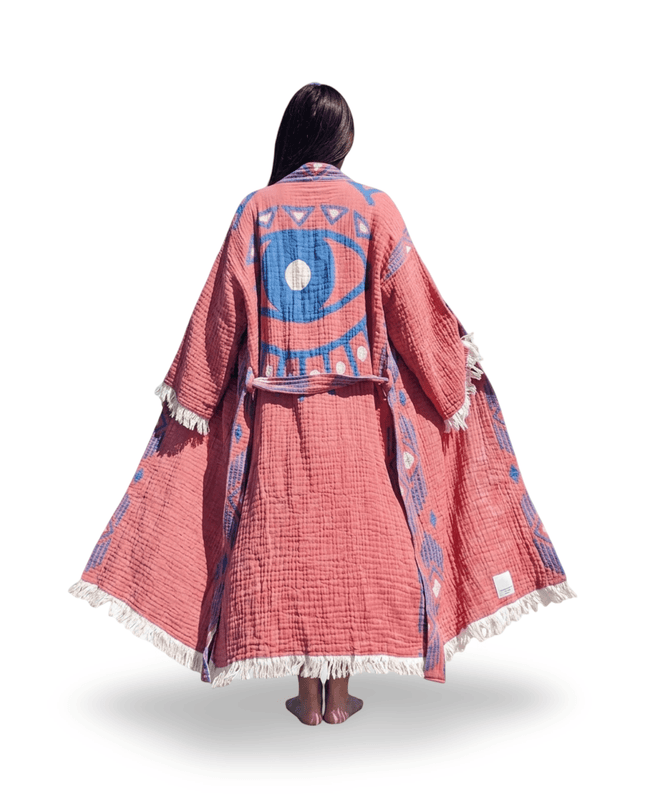 Casa Duniya Evil Eye Cotton Robe Pink Naila Reversible Robe