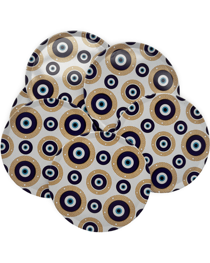 White Aluminum Evil Eye Coaster Set with Cork Base