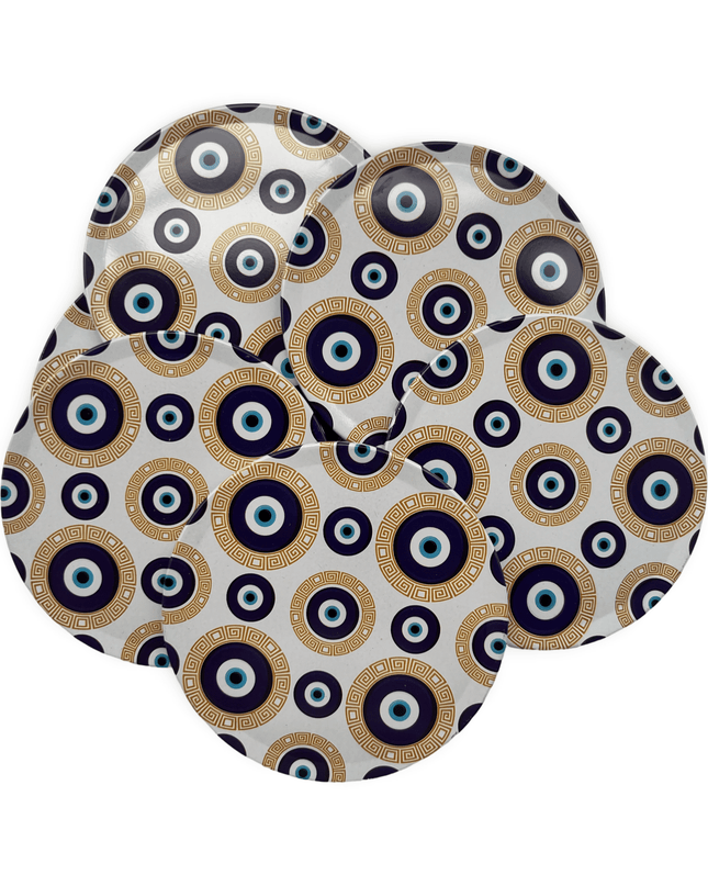 White Aluminum Evil Eye Coaster Set with Cork Base