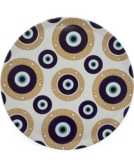 White Aluminum Evil Eye Coaster with Cork Base